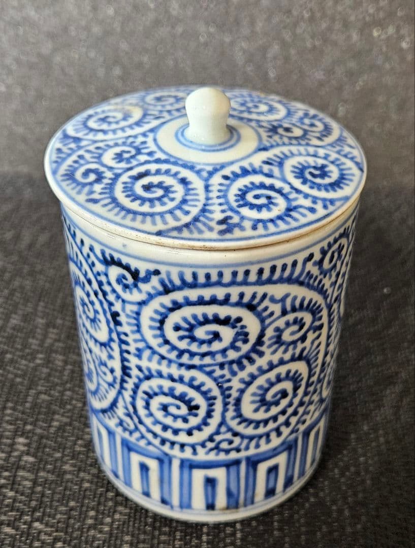 江戸時代後期　古伊万里　たこ唐草文様　 煙草盆　3点揃い　紫檀箱入　茶道具