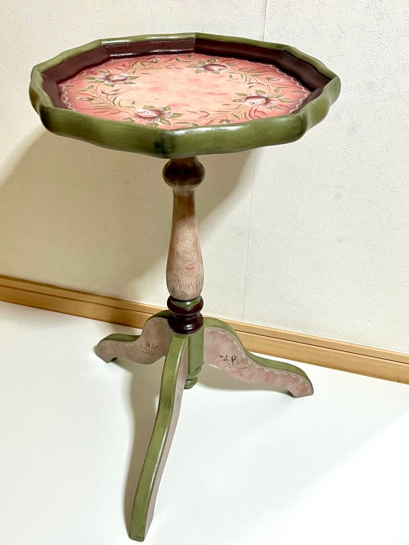 ワインテーブル サイドテーブル カフェテーブル バラ 木製 ねこ足3本足