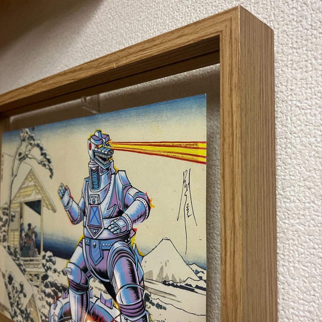 富士山を背景にしたメカゴジラのアート