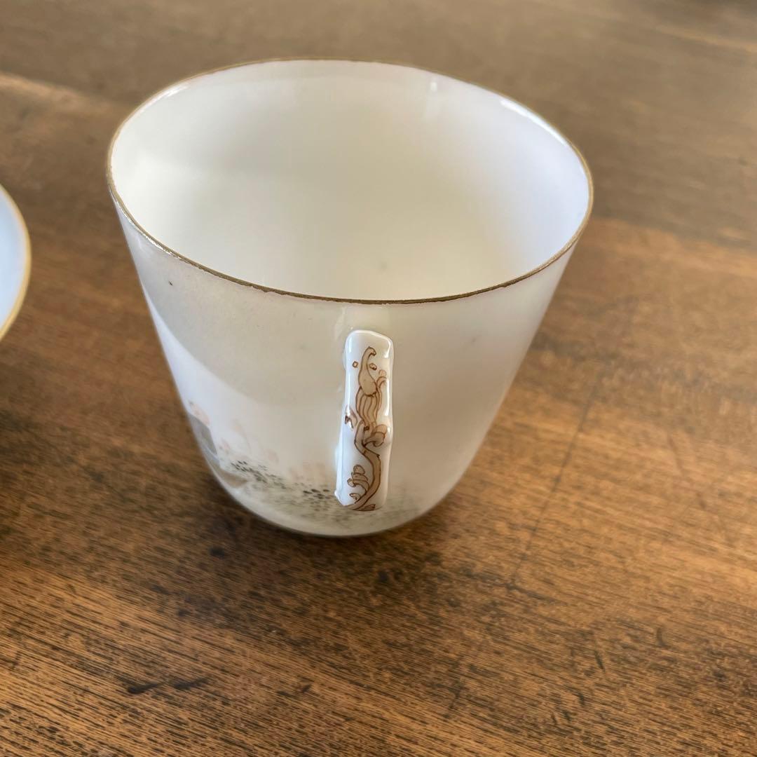 横浜焼 井村製 明治 輸出手 アンティーク カップ＆ソーサー 1客 富士 法師