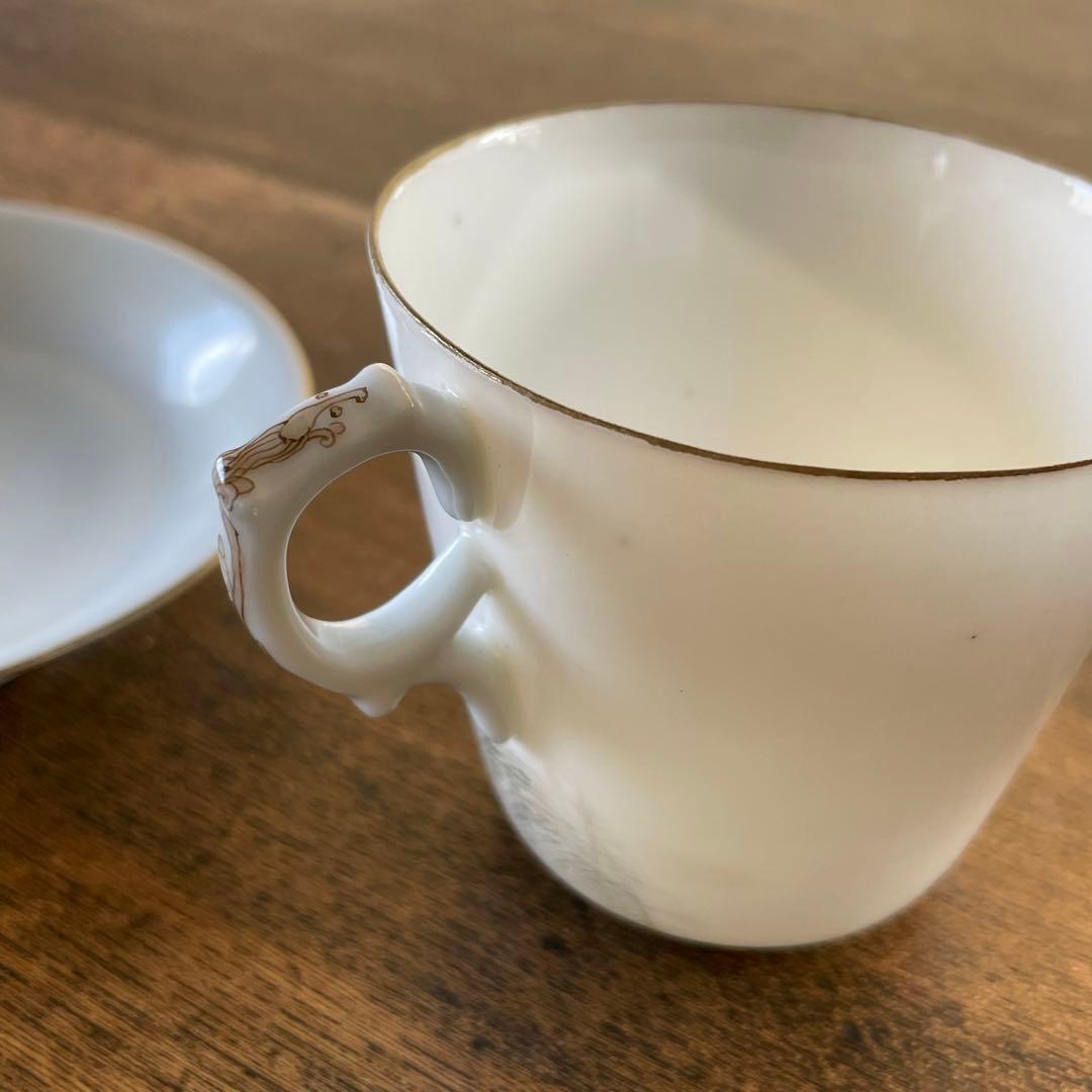 横浜焼 井村製 明治 輸出手 アンティーク カップ＆ソーサー 1客 富士 法師