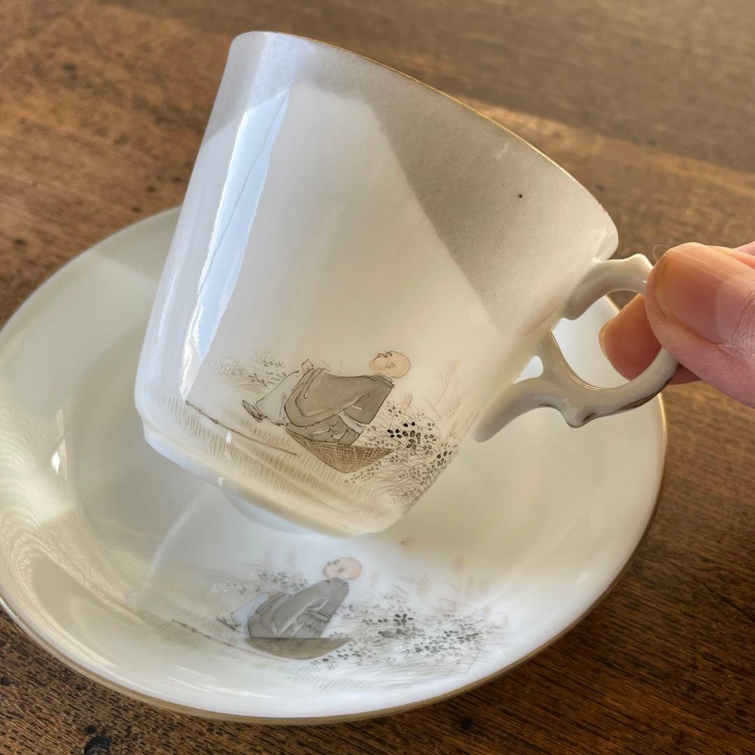 横浜焼 井村製 明治 輸出手 アンティーク カップ＆ソーサー 1客 富士 法師