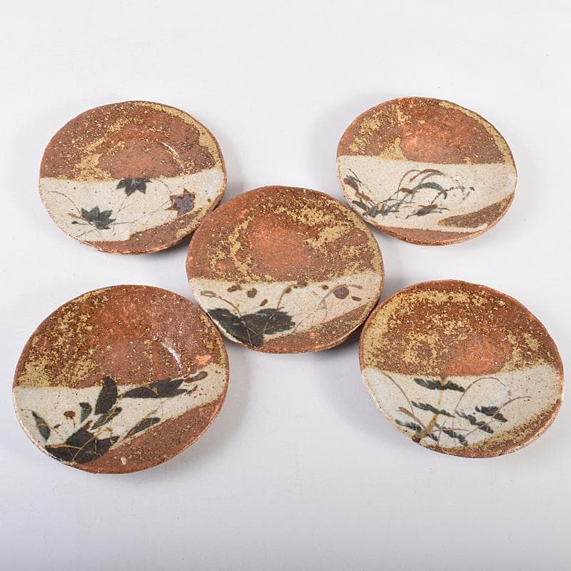 和食器　廣永陶苑　草花文　銘々皿　五客　共箱　二点まとめて　C　R8586