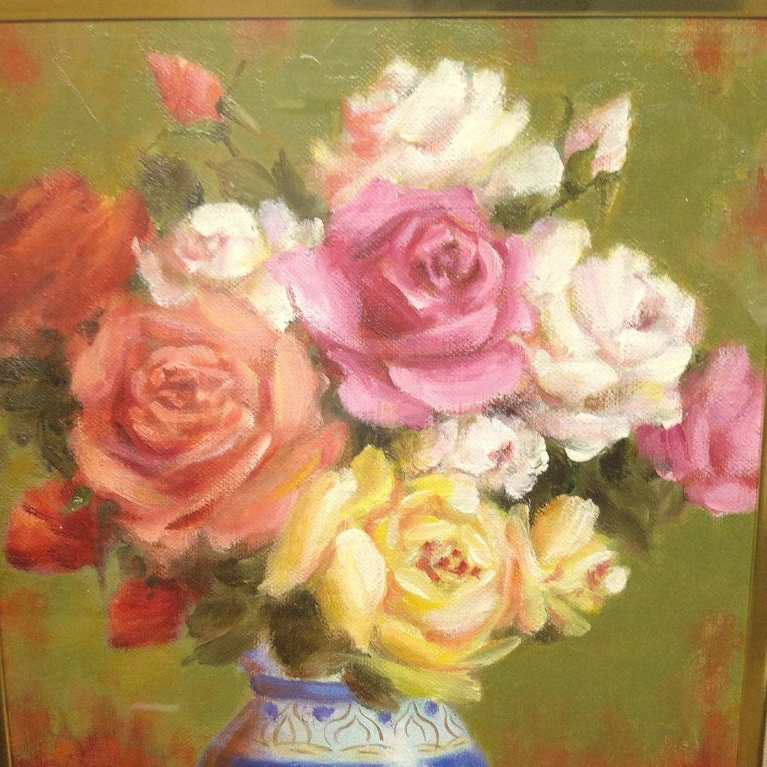 AD15 本物保証 倉橋寛 油彩 4号 薔薇 額装 額縁 専用紙箱