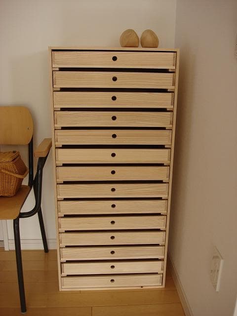 ★送料無料サイズ変更可能A3丸穴14段引き出し/無垢材木製書類ケースオーダー可能