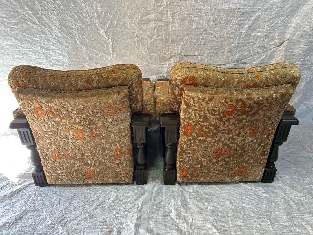 アサヒ木工　アンティーク金華山1Pソファ　昭和レトロ