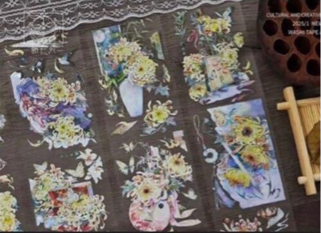 贝壳光 7.5m×5m 古菊映秋华 海外マスキングテープ　海外マステ　菊