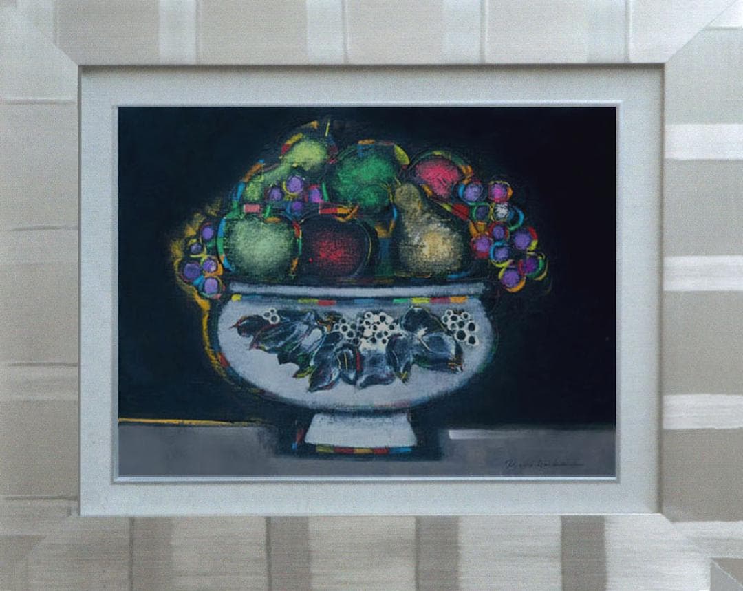 油絵 絵 絵画 インテリア 額付(黒) uF6-062004 静物 果物と器