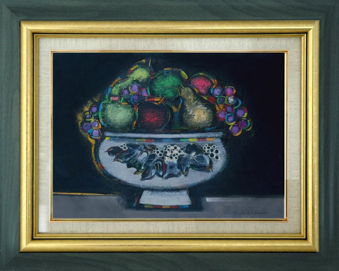 油絵 絵 絵画 インテリア 額付(黒) uF6-062004 静物 果物と器