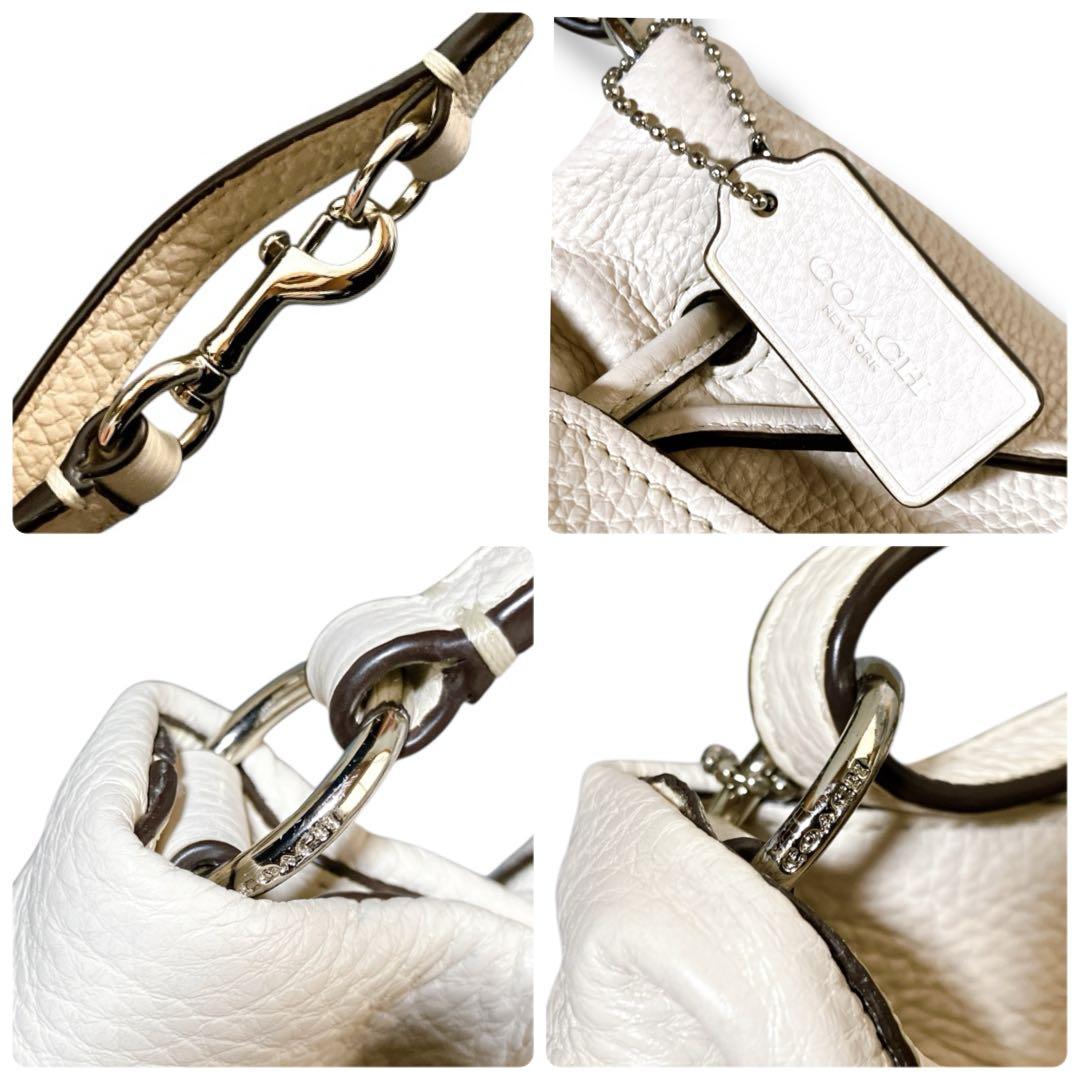 コーチ 良品 2way 斜め掛け可 レザー 巾着ショルダーバッグ ホワイト系