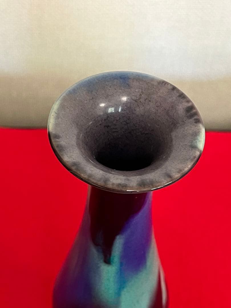 【珍品】柳雨軒 三代 人間国宝 徳田八十吉  (正彦銘)彩釉 花入 管理T197