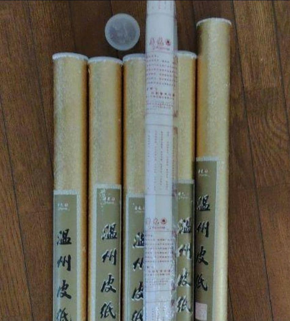 書道水墨画用精品　旧蔵1980年代北京栄宝斎販売した古紙超大型温州皮紙5本セット