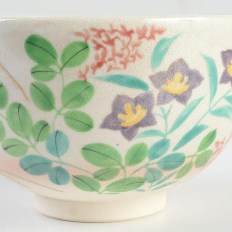 茶道具　白井半七造　色絵　秋草絵　茶碗　銘「涼風」　即中斎極め箱　M　9726