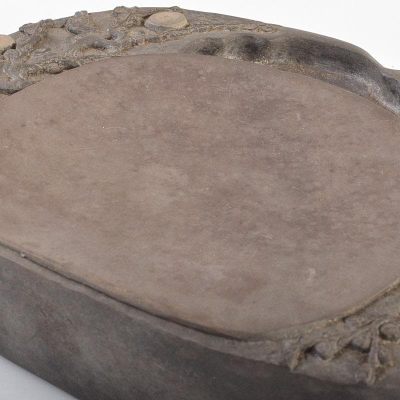 中国　書道具　梅花文　端渓硯　唐木蓋　V　6619