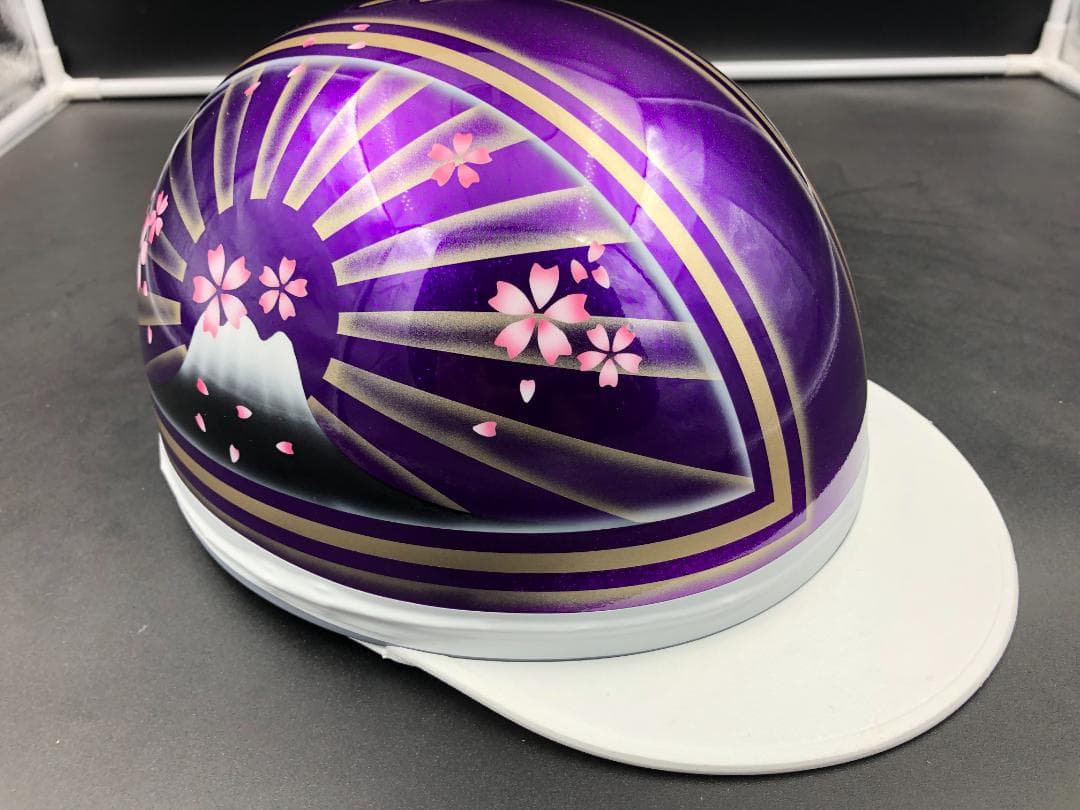 コルク半　カスタム　富士日章　三つボタン　パープルゴールドぼかし　ラメ　桜