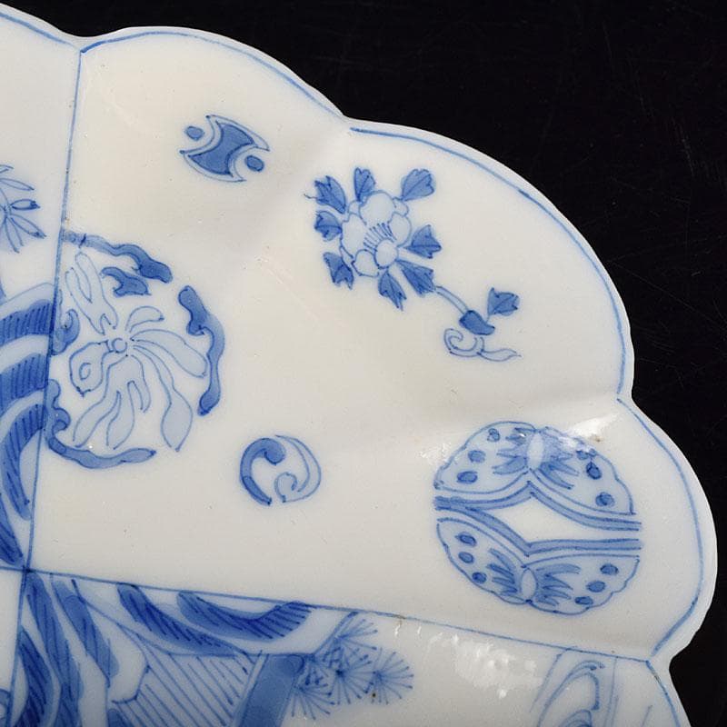 瀬戸焼　松籟園製　染付　花鳥文　扇面皿　V　R9526