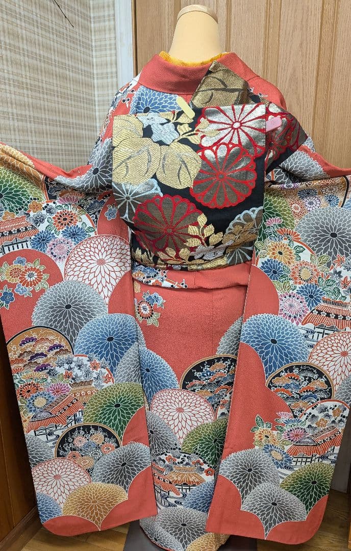 ★専用♦再お値下げしました！振袖+袋帯セット　京紅型　大輪万寿菊　丹後ちりめん