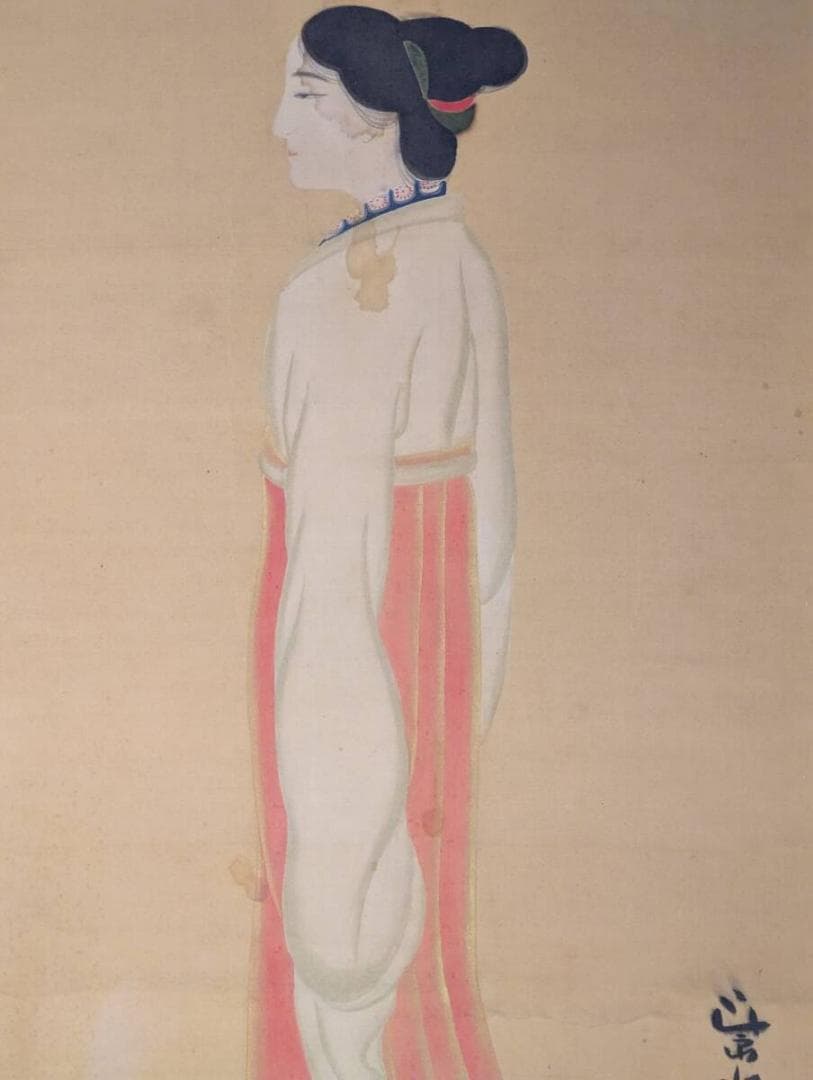 【真作】絵画　日本画　佳人立姿　優美なる大和の美　古典的美の余韻　Y130