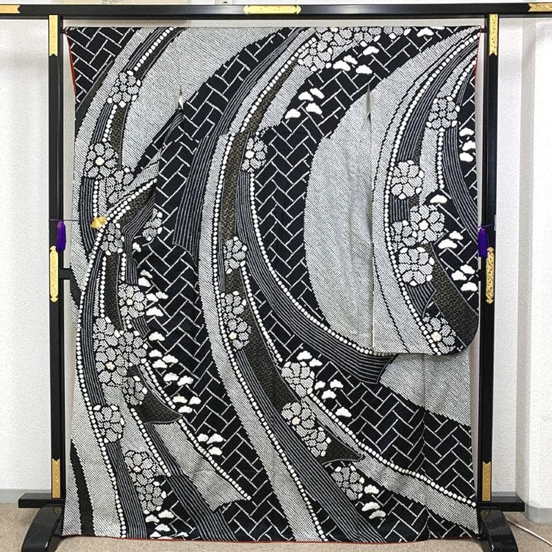 506z7〇高身長な方にも 振袖 総絞り 金彩 花 松〇美品 成人式 結婚式