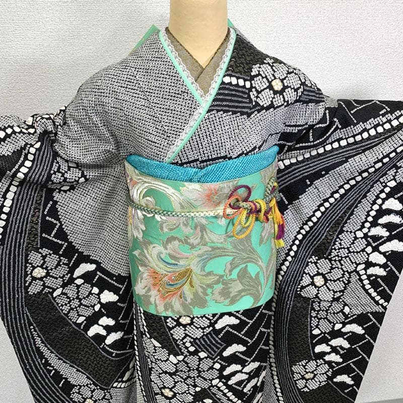 506z7〇高身長な方にも 振袖 総絞り 金彩 花 松〇美品 成人式 結婚式