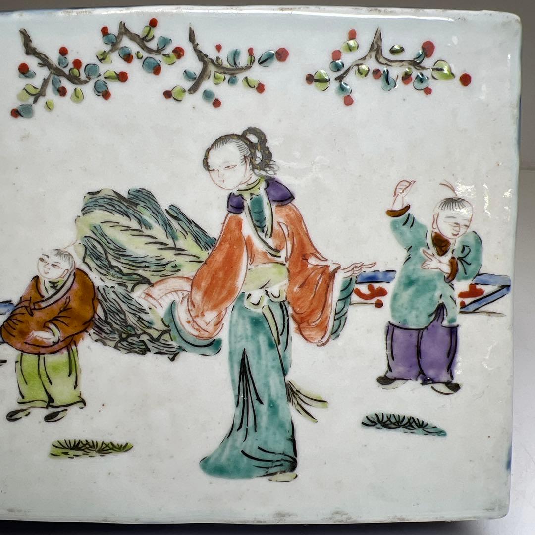 中国清時代　新渡粉彩　陶枕　幅18㎝　東な7-1221☆2F