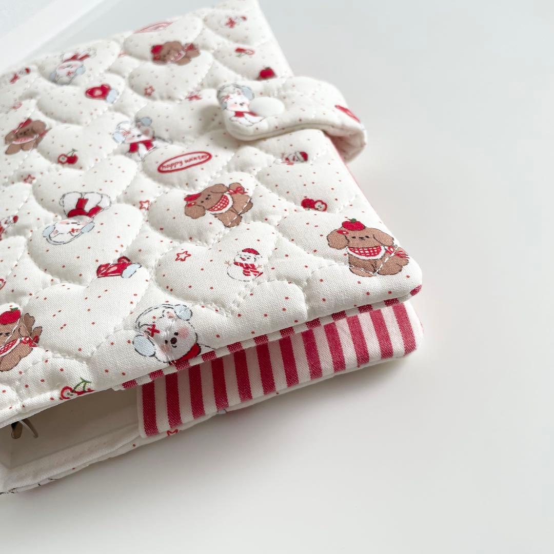 早い者勝ち　韓国　バインダー　カバー　貯金　現金管理　わんちゃん　赤　ストライプ