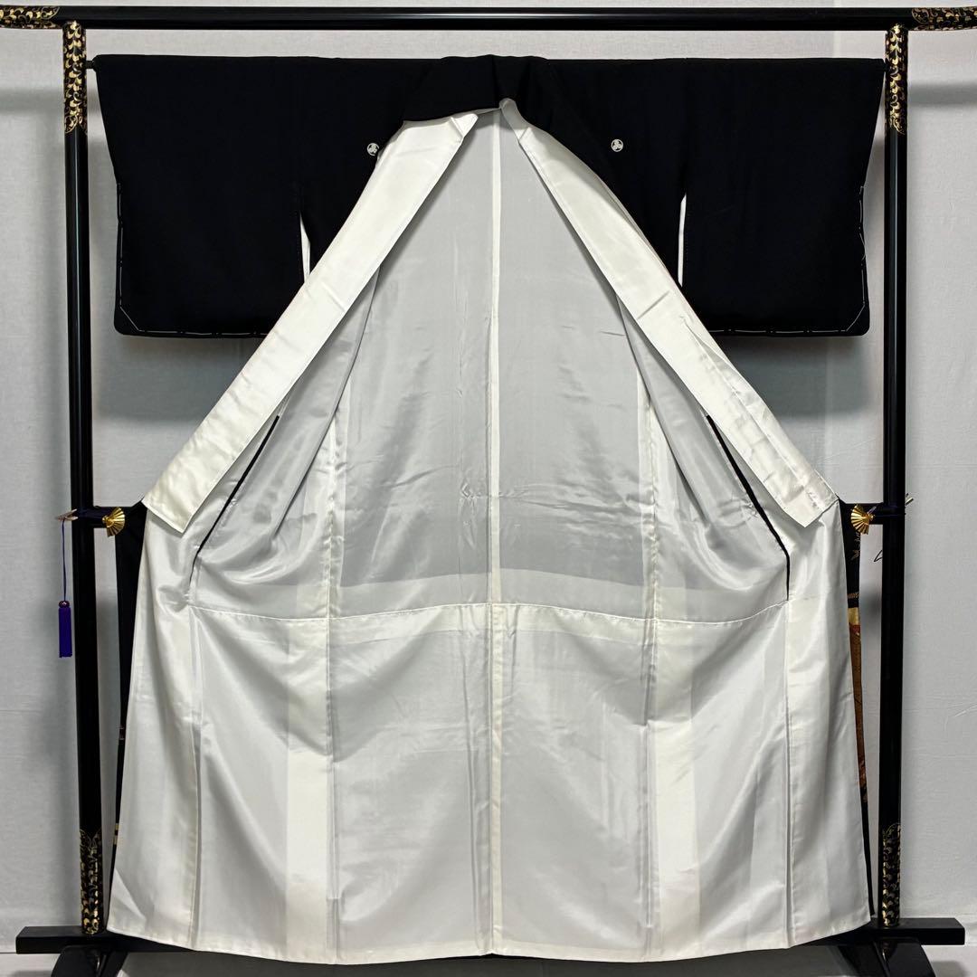 D98 黒留袖 鳳凰 華文 金彩 正絹 着物 袷 しつけ糸付き未使用極美品