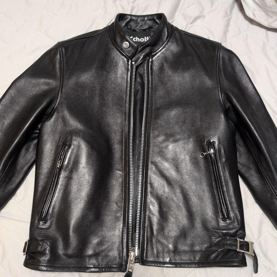 Schott ブラックレザー シングルライダースジャケット