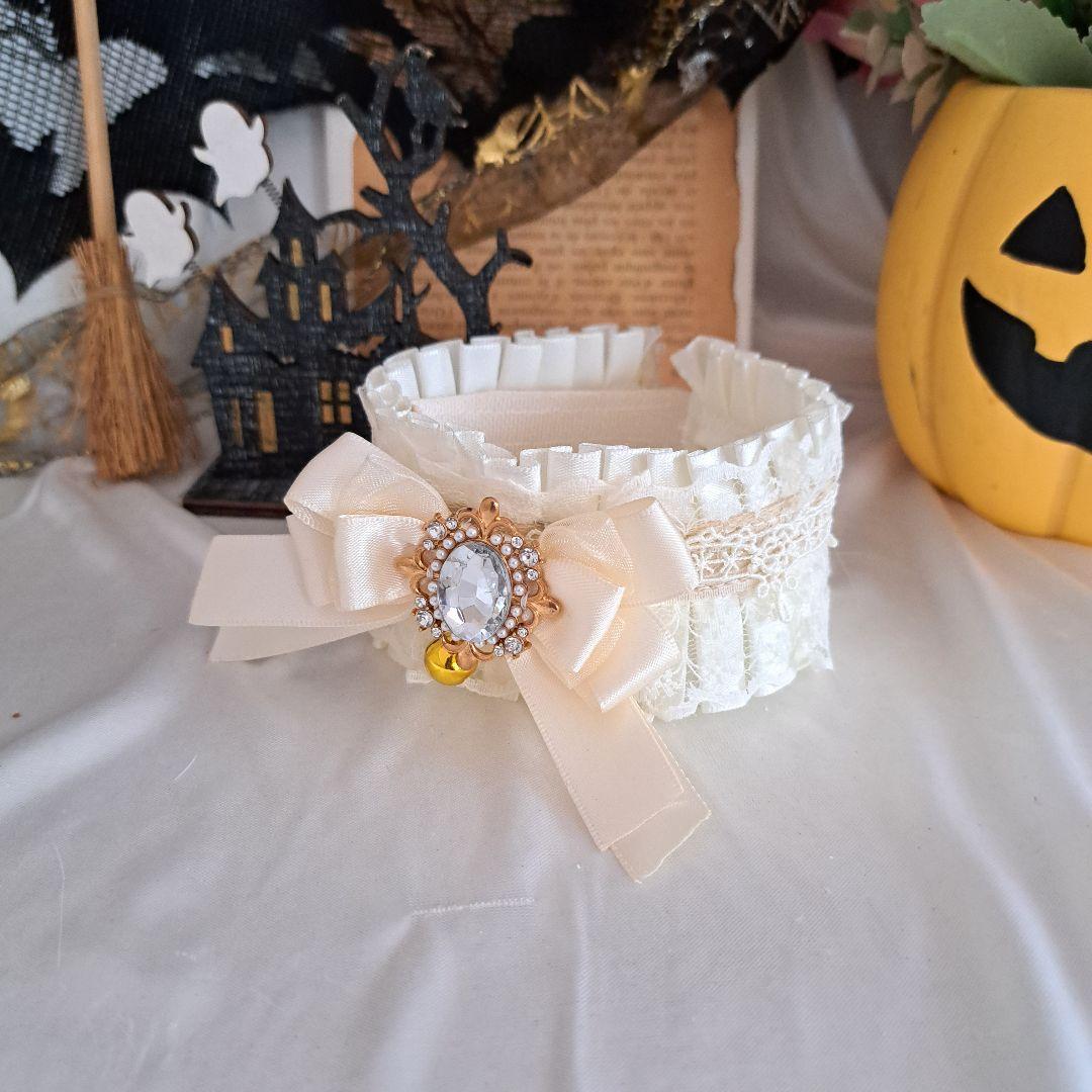 短毛ちゃんにも♥️中世ヨーロッパ風チョーカー(ホワイト④)わんちゃん猫ちゃん用