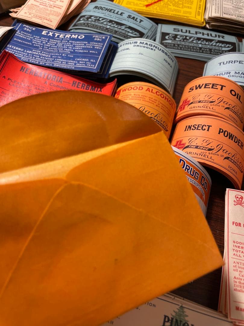 海外　ファーマシーラベル　54種各一枚計54枚　➕薬袋一枚　ヴィンテージ　ラベル