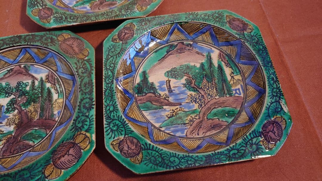 古九谷　青九谷　吉田屋窯　松山窯　青手　蔵出し　３客