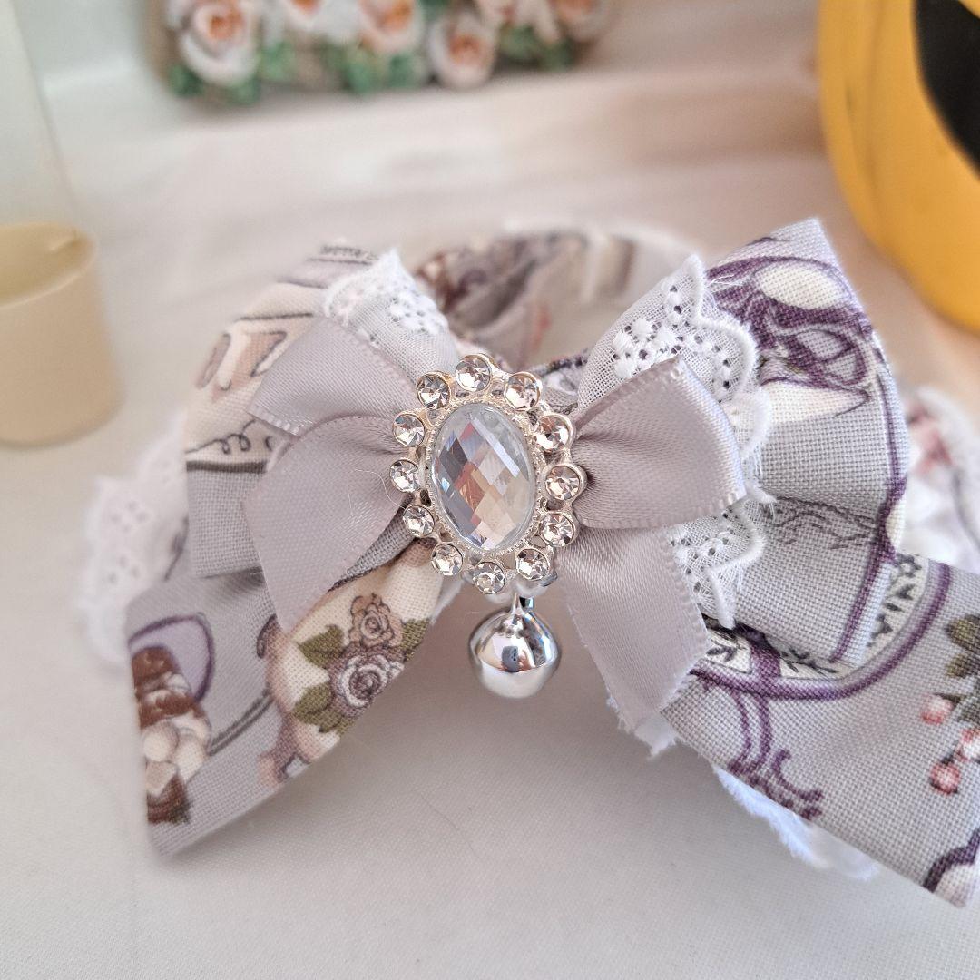 襟つき首輪、ハロウィン限定、スイートロリータ(シルバー)わんちゃん猫ちゃん用