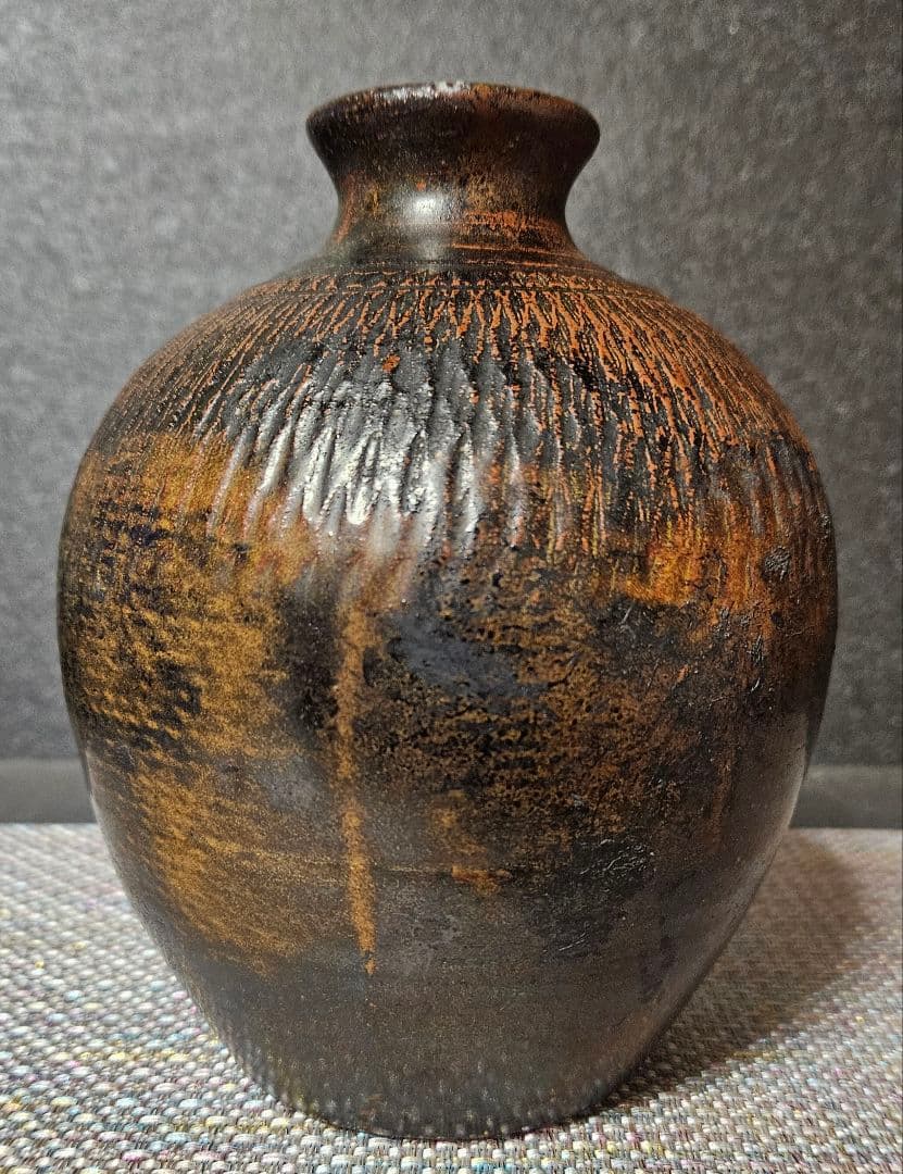 江戸時代　宮城　古上野目焼　鉋目　トビカンナ文様　徳利　壺　花入れ　大堀相馬焼