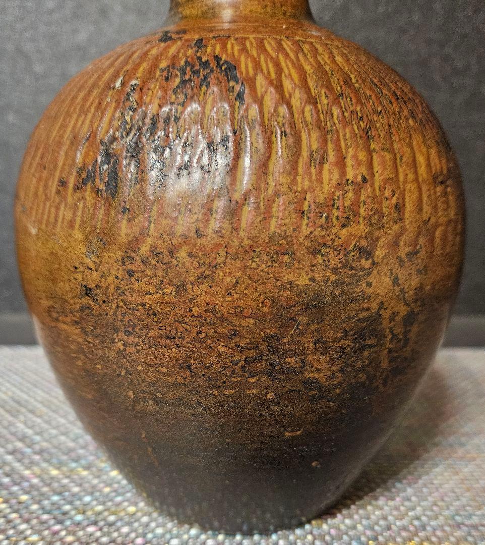 江戸時代　宮城　古上野目焼　鉋目　トビカンナ文様　徳利　壺　花入れ　大堀相馬焼