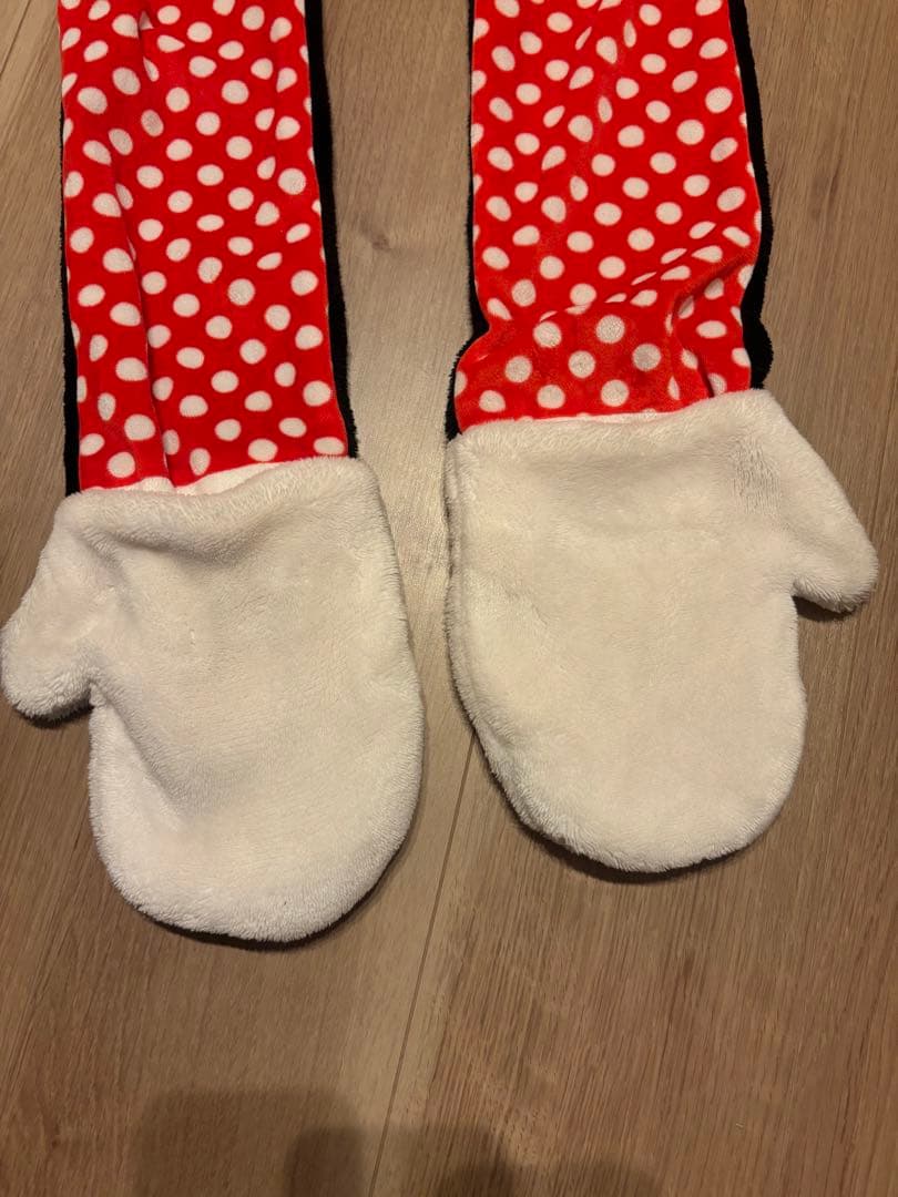 ミニーマウス風フリース帽子・手袋付き