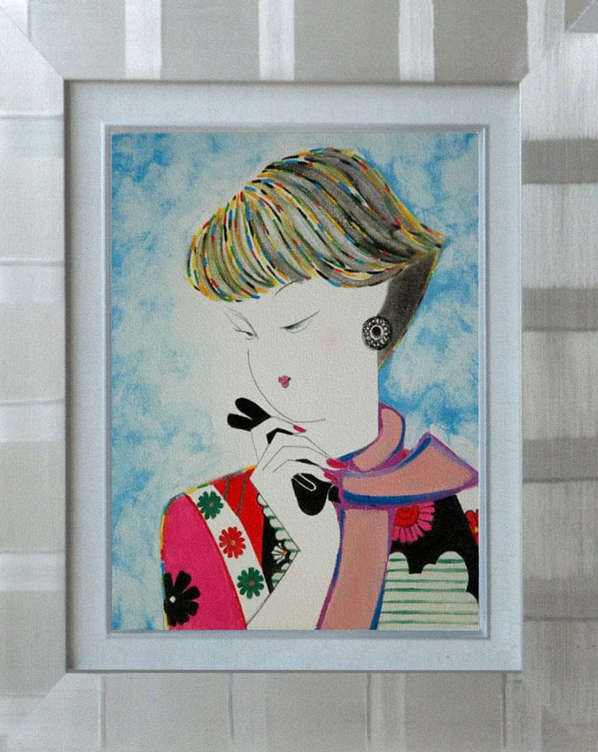 油絵 菅家令子 絵 絵画 インテリア 額付(銀) F3-010311 人物 女性