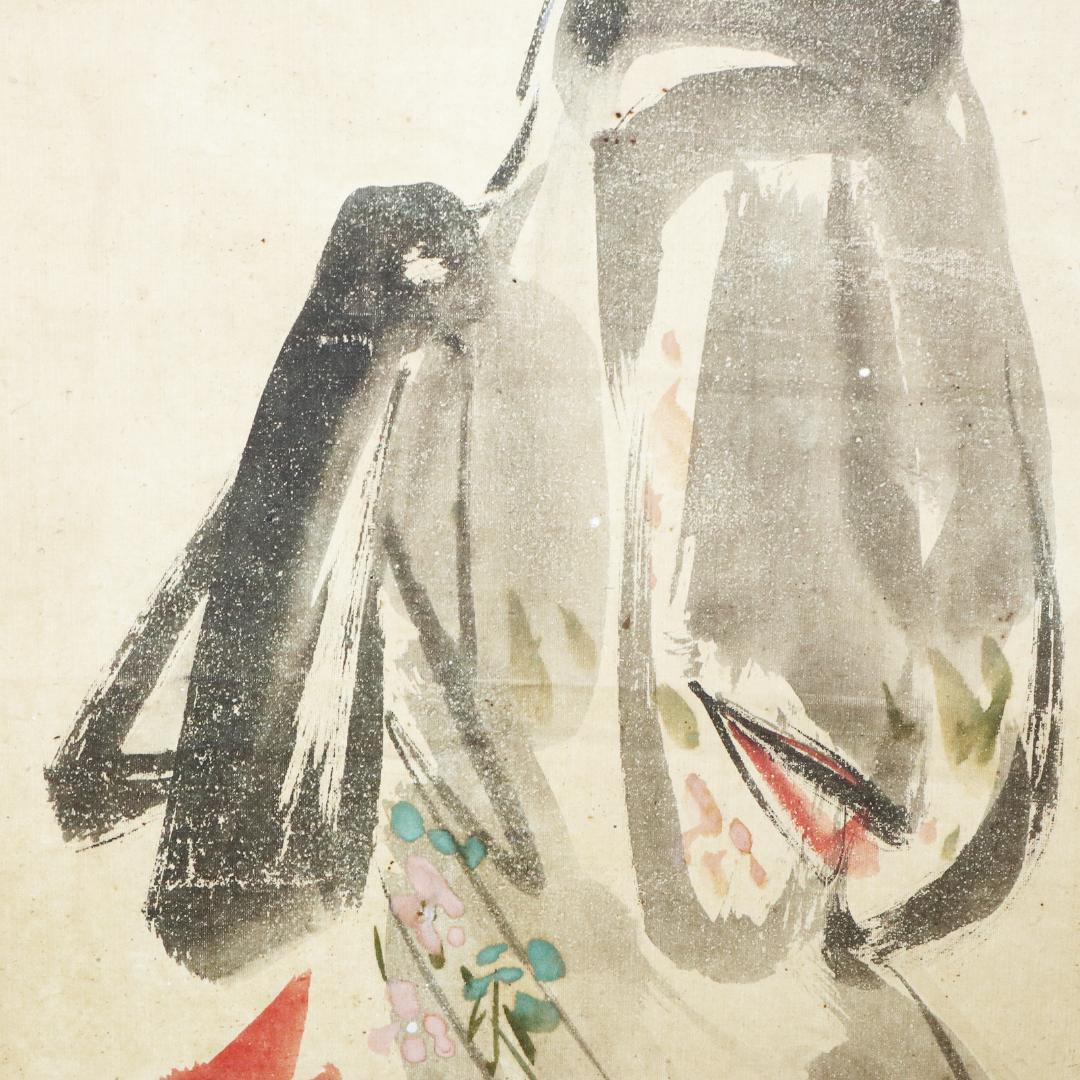 久保田米仙 肉筆書 『夕顔画讃』　 掛軸　紙本 共箱