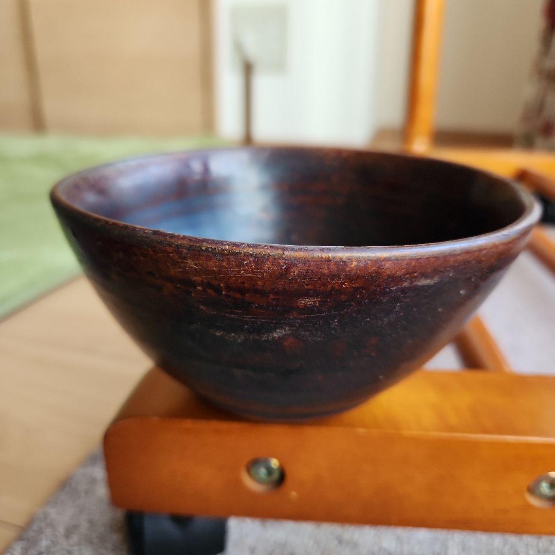 12～13cの黒褐秞茶碗仕覆桐箱付き