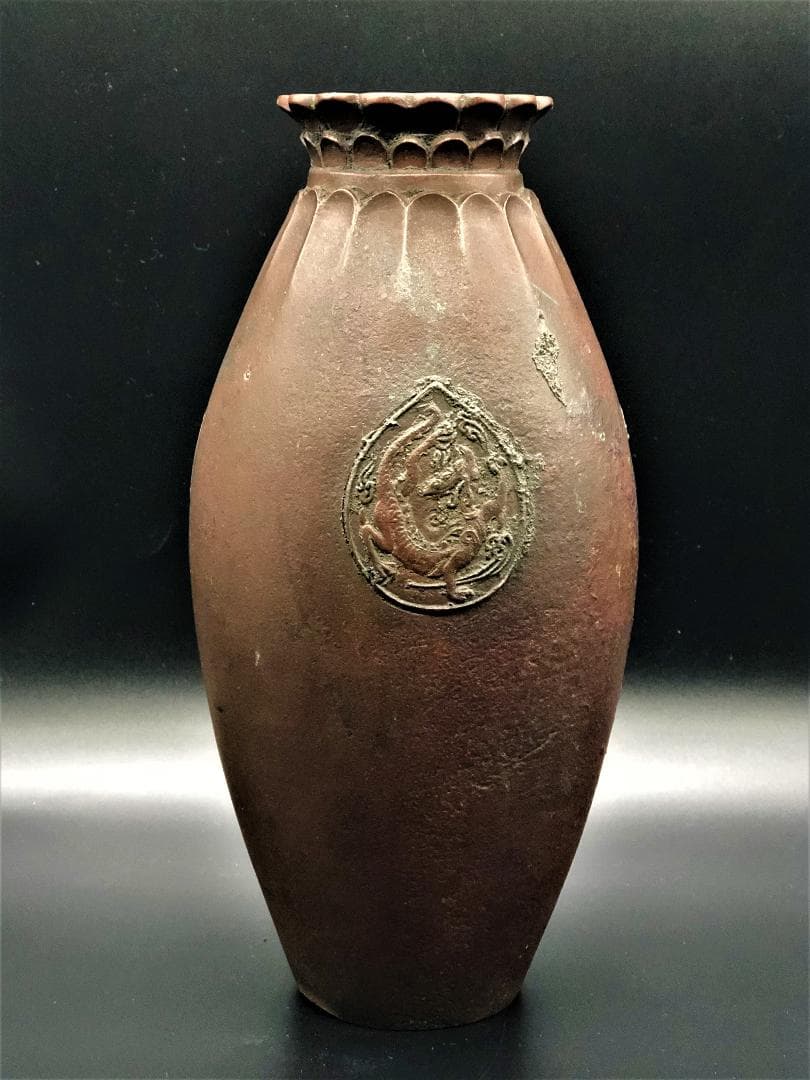 【 雲龍図銅花瓶 花入/花生 】　中華古玩　蔵出品