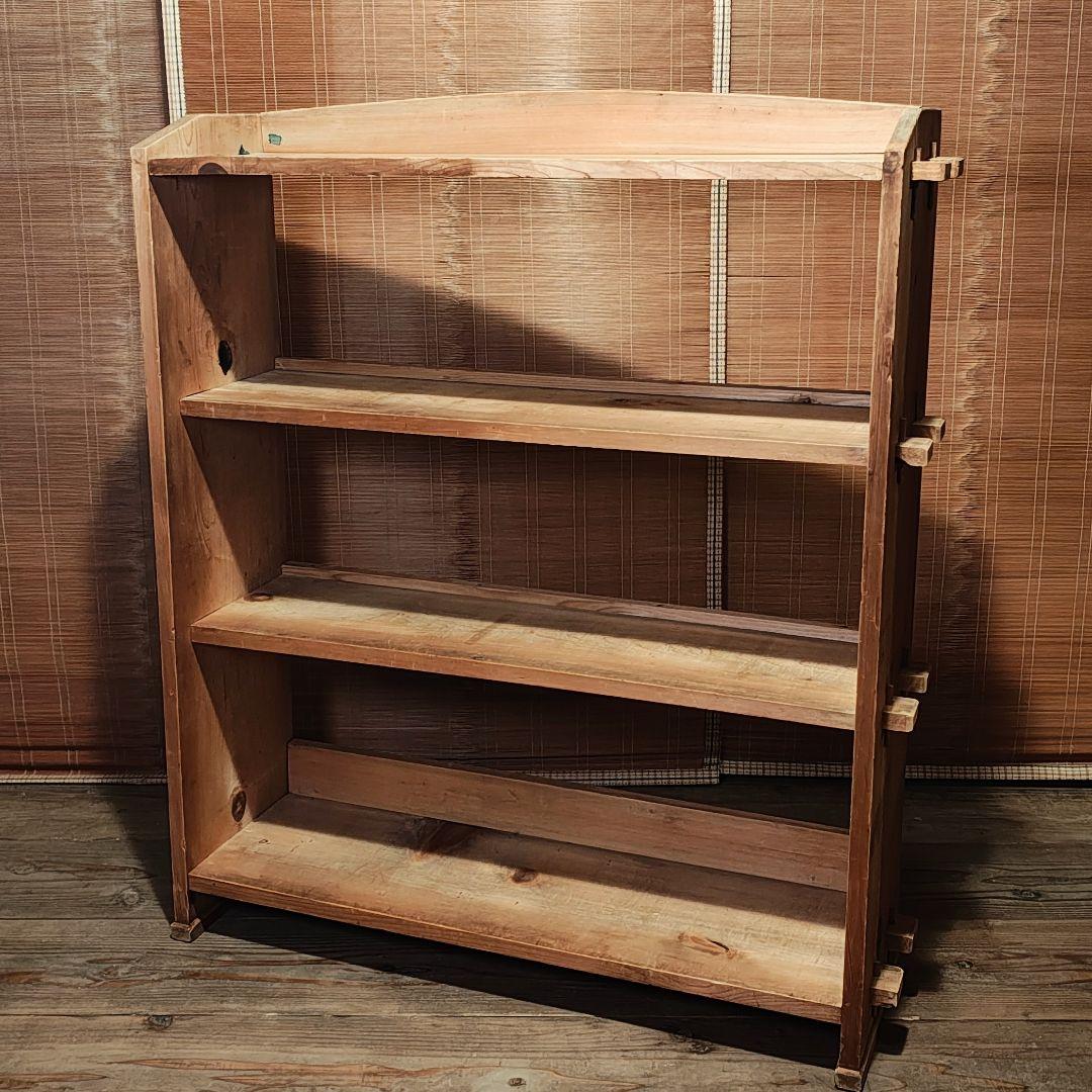楔本棚　木製本棚4段　オープンラック　昭和レトロ　古家具