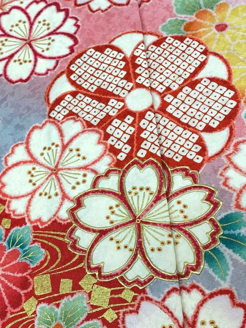 振袖 仮絵羽 金彩 紋意匠 正絹 未仕立て品 八掛付き