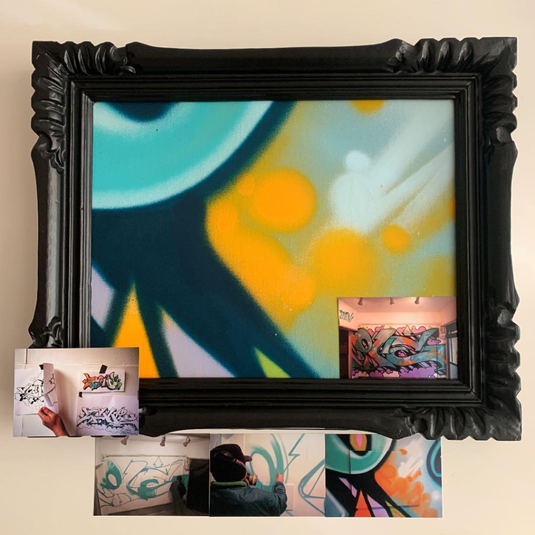 【一点物】ZENONEキャンバス 額付き 作品 匿名発送　スプレー缶