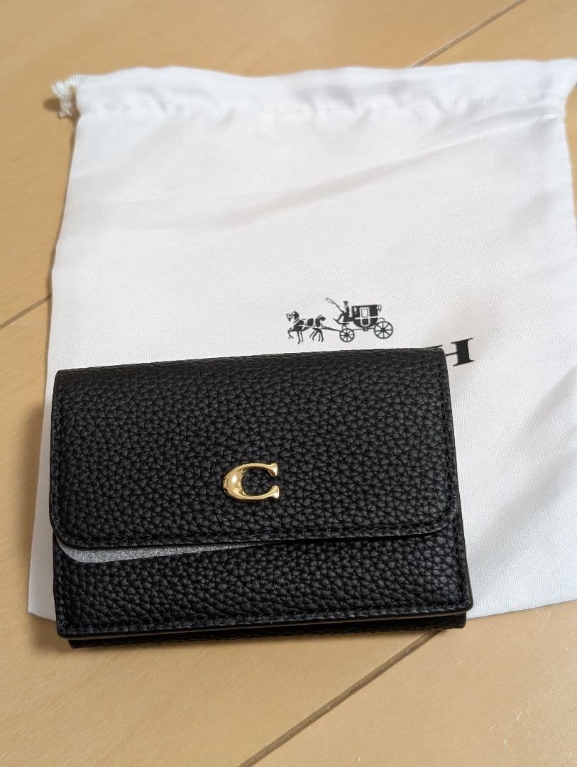 ☆COACH☆ ブラック 三つ折り財布 保存袋付き