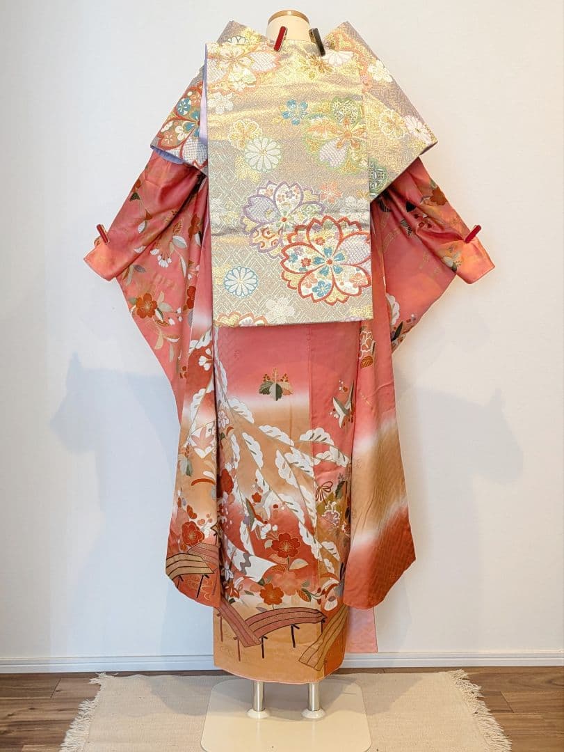 振袖フルセット 身丈156.5裄67 十日町老舗 吉澤友禅 コーラル系 成人式