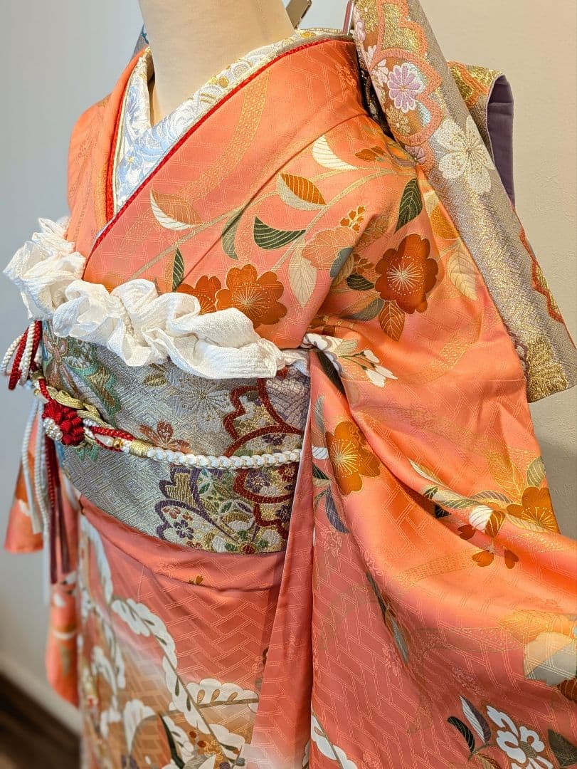 振袖フルセット 身丈156.5裄67 十日町老舗 吉澤友禅 コーラル系 成人式