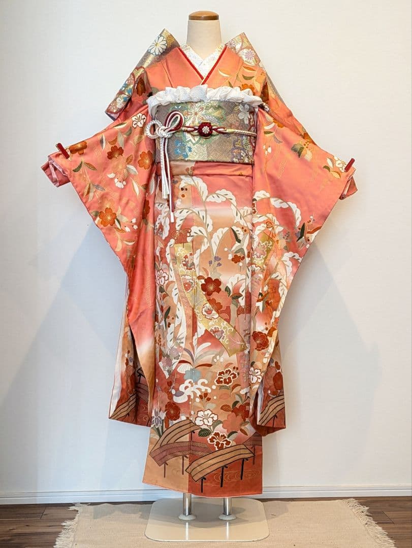 振袖フルセット 身丈156.5裄67 十日町老舗 吉澤友禅 コーラル系 成人式