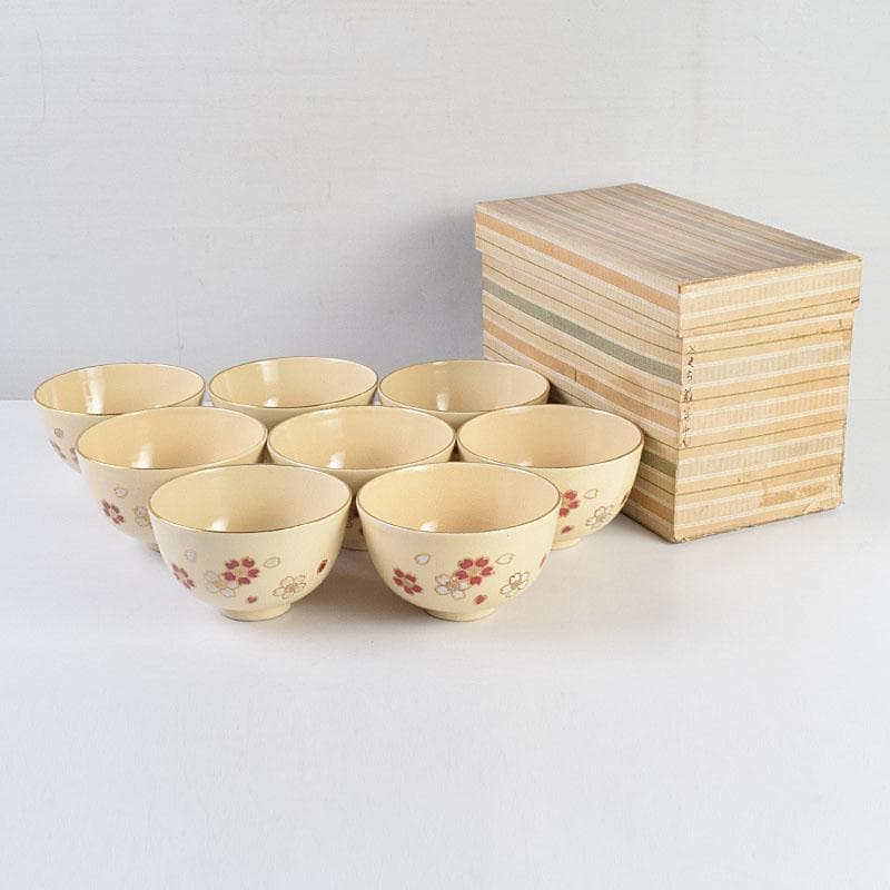 茶道具　京焼　野々村仁清　色絵桜文　数茶碗　八客　M　R9336