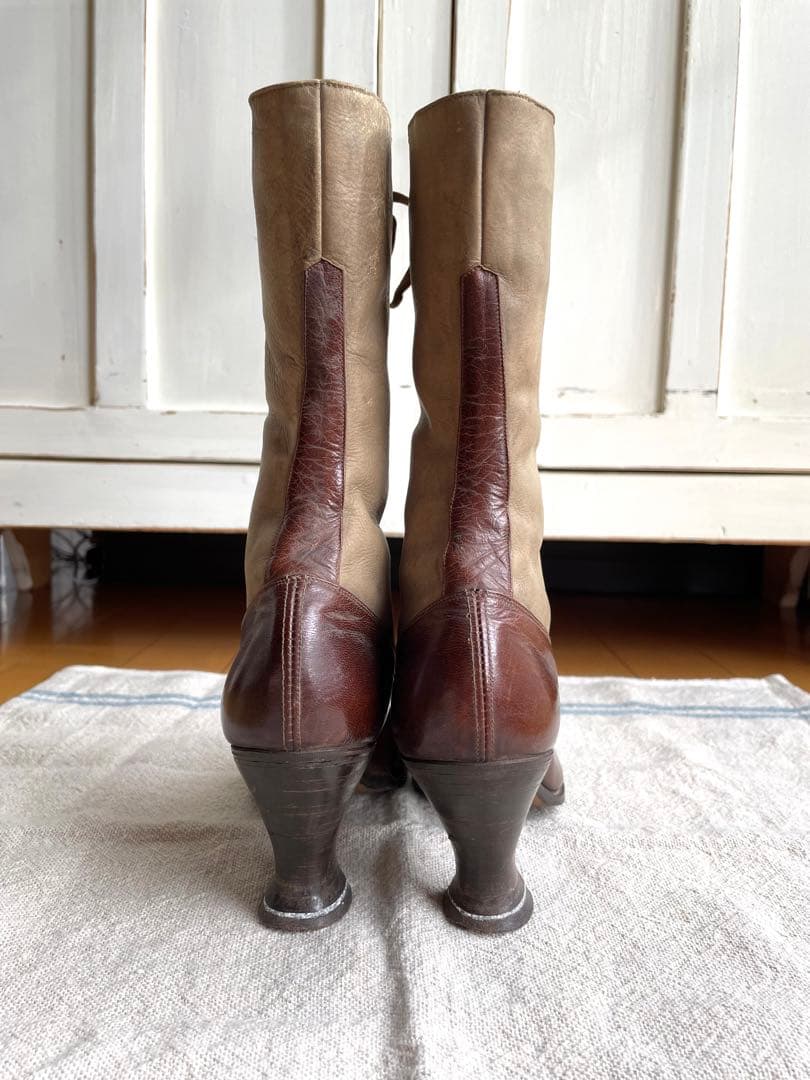 ♡アンティーク　ヴィクトリアン　フランス　レースアップブーツ　ベージュ　ブラウン