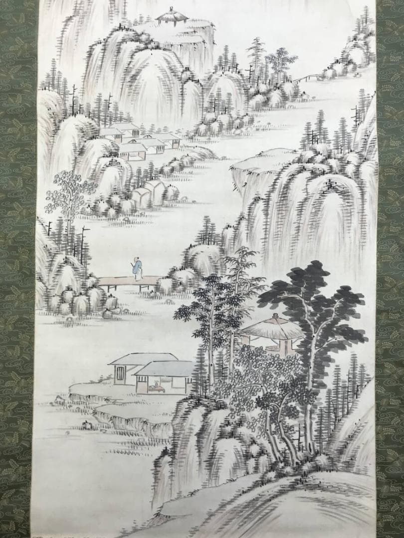 真作/浦上春栞/山水人物画賛/山水図/掛軸☆宝船☆AH-587