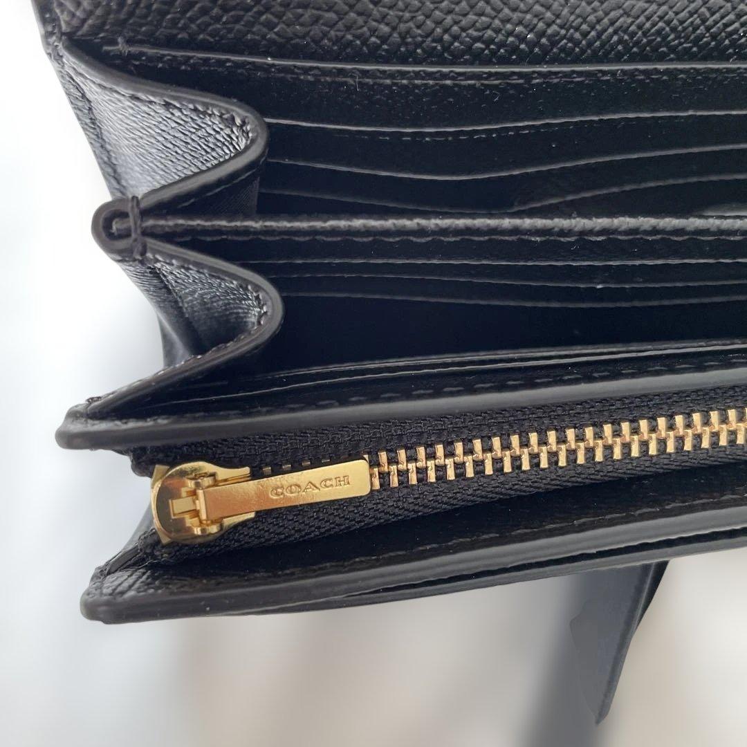 コーチ　財布　長財布　レザー　ブラック　パスケース付き